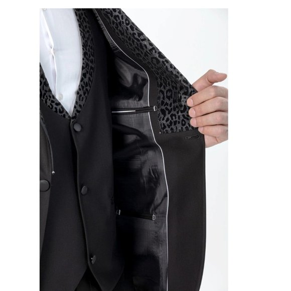 Derman Black Luxury Patterned Collar Tuxedo Tuxedo 3 Piece - Picture 6 of 6